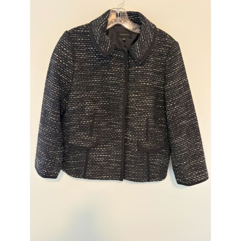 Talbots Tweed Black Shimmer Womans Coat Wool Blend Size 10